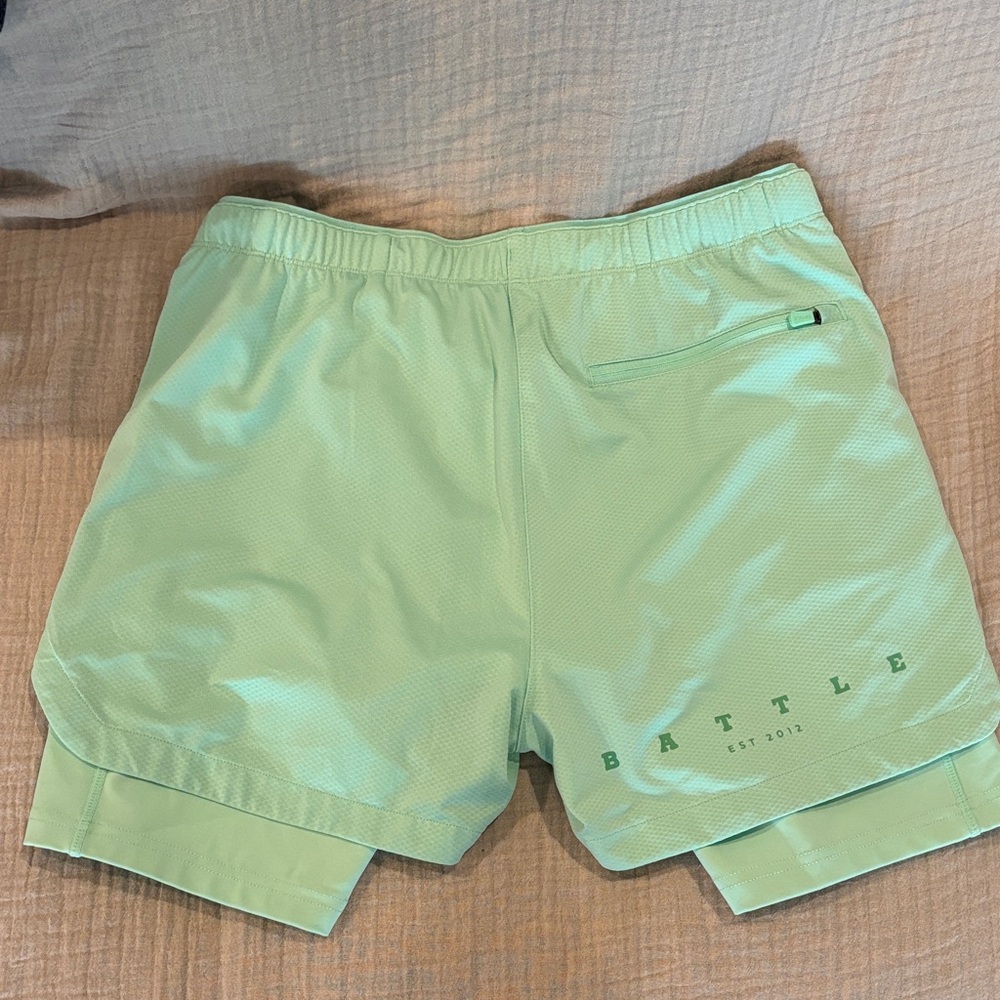 Men's Battle Mint Athletic 2-in-1 Running Shorts with Drawstring - Picture 3 of 3